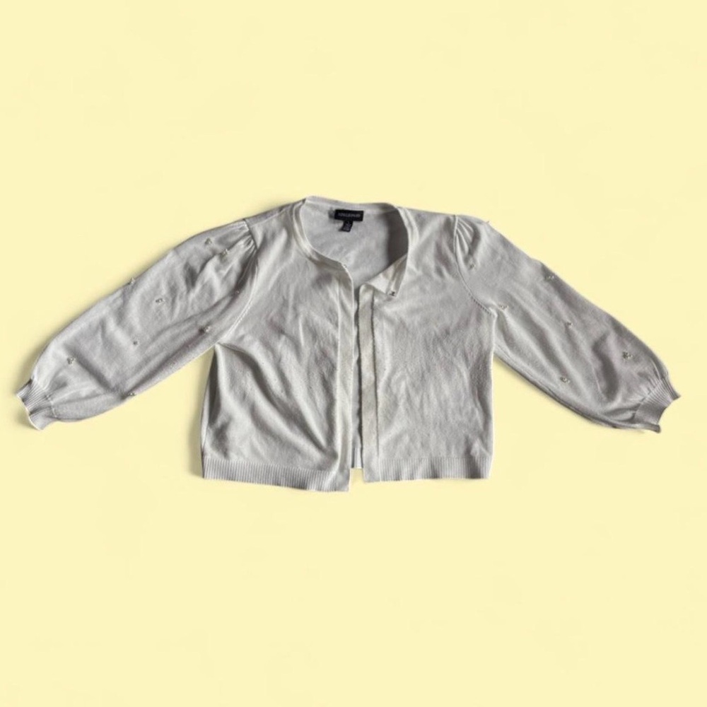 ✨ Nina Leonard white pearl cardigan Size L✨